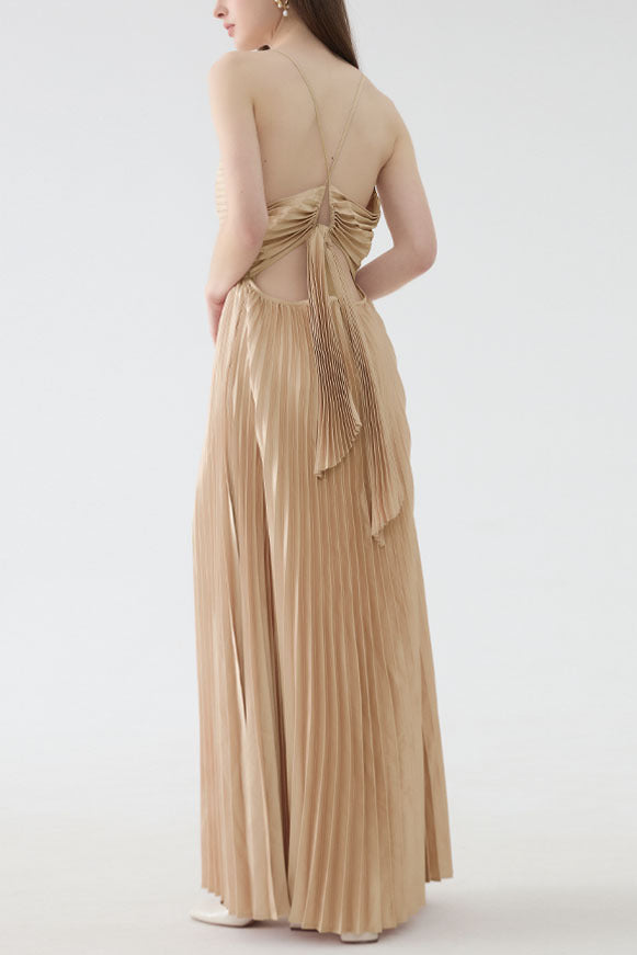 Deborah Pleated Slip Maxi Dress In Apricot
