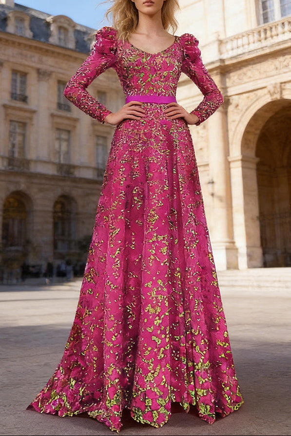 Flowering Girl Women pink embroidered sequin long dress