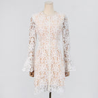 Flowering Girl Women Embroidered hollow mini dress in white