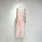 Flowering Girl Women beverly V-neck spaghetti strap chiffon maxi dress - pink