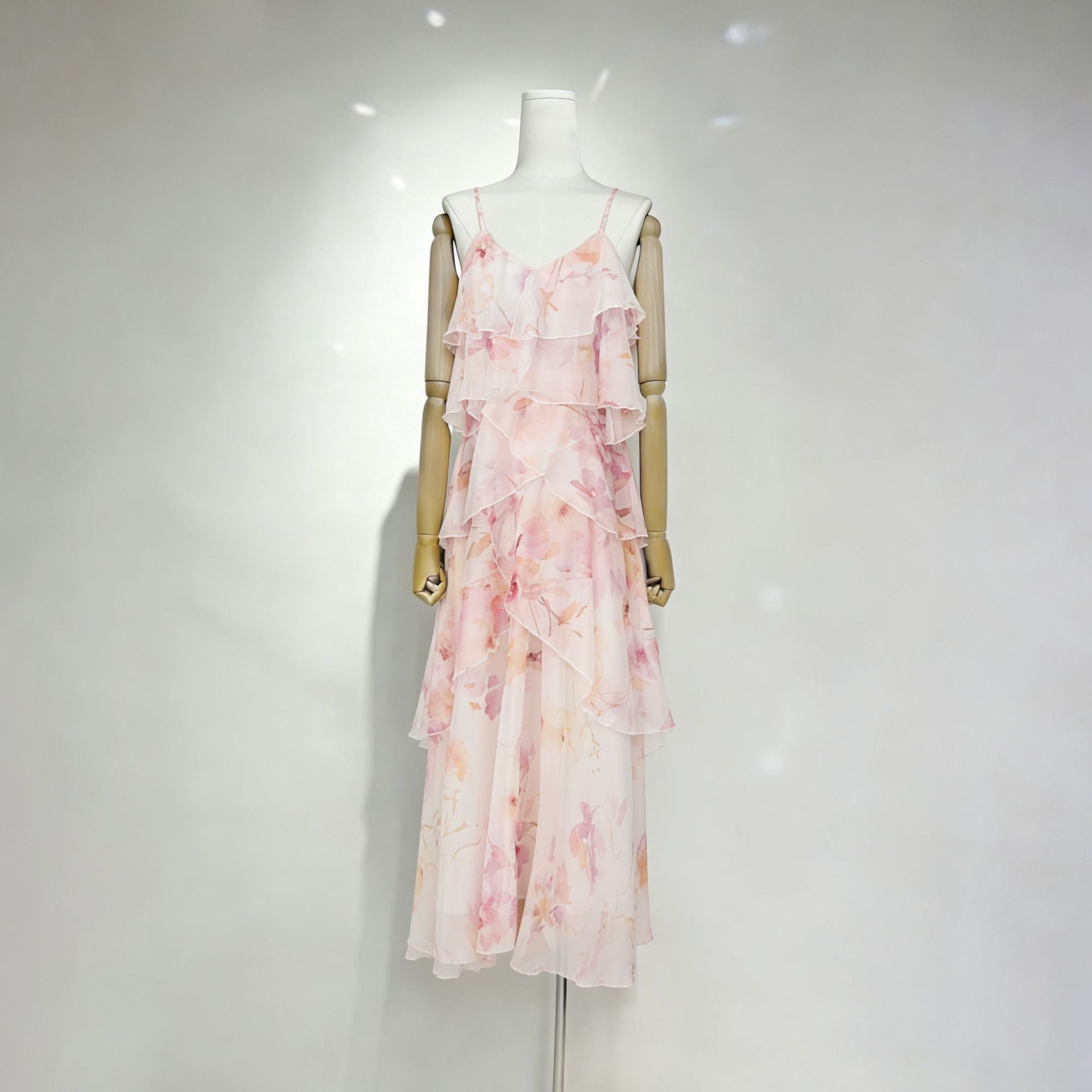 Flowering Girl Women beverly V-neck spaghetti strap chiffon maxi dress - pink