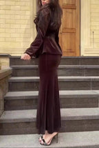 Flowering Girl Women brown Long Sleeve Long Skirt Set