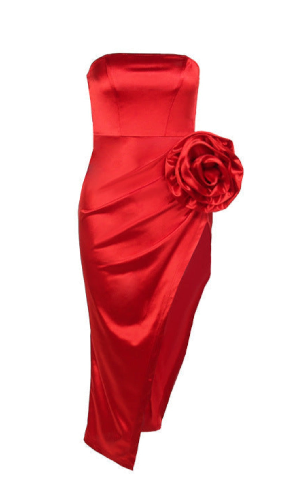 Flowering Girl Women Strapless Flower Satin Midi Dress