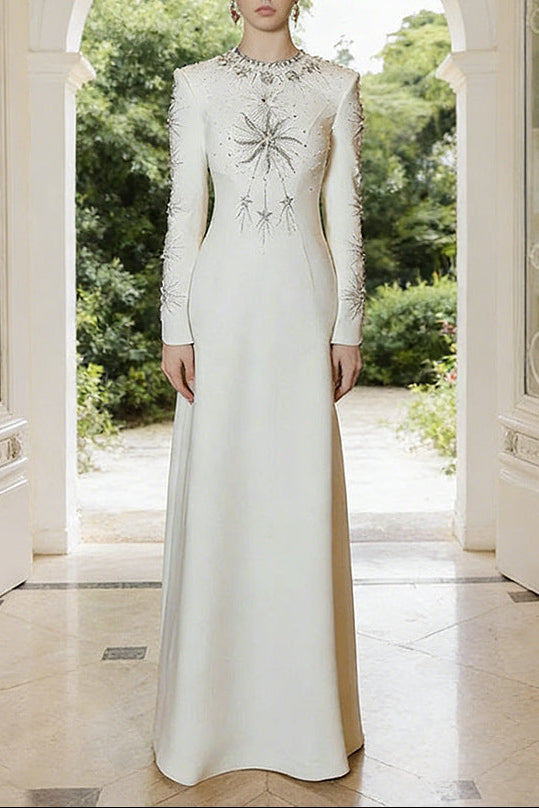 Flowering Girl Women white diamond nail beads floor-length dress