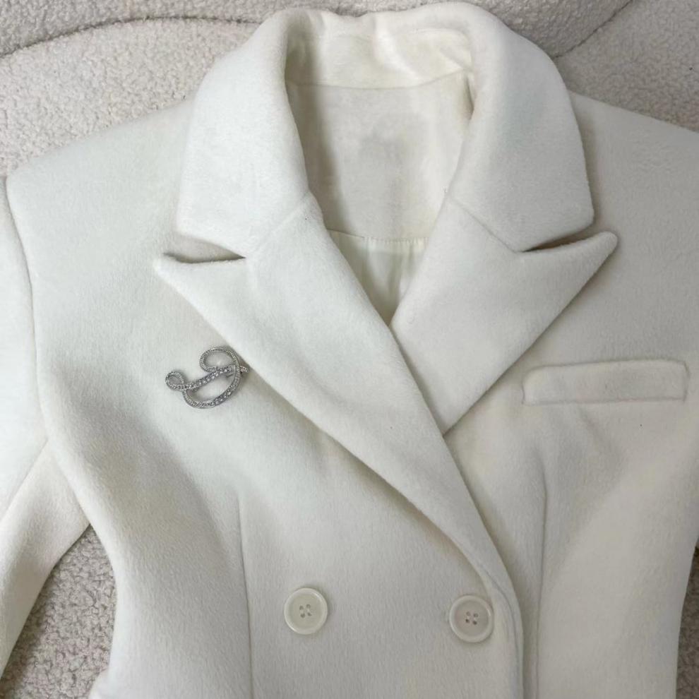 Flowering Girl Women Ivory Slim faux fur mid-length woolen coat