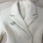 Flowering Girl Women Ivory Slim faux fur mid-length woolen coat