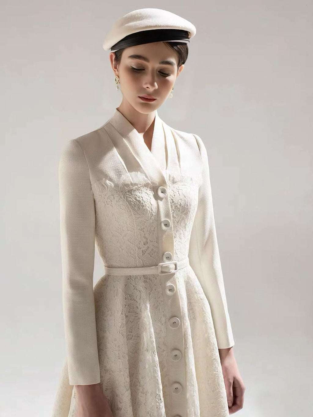 Anna Patchwork Lace Midi Blazer Dress In Apricot