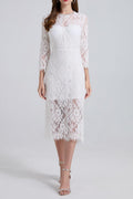 bernice rhinestone fishbone lace midi dress in white