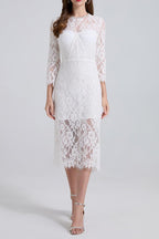 bernice rhinestone fishbone lace midi dress in white