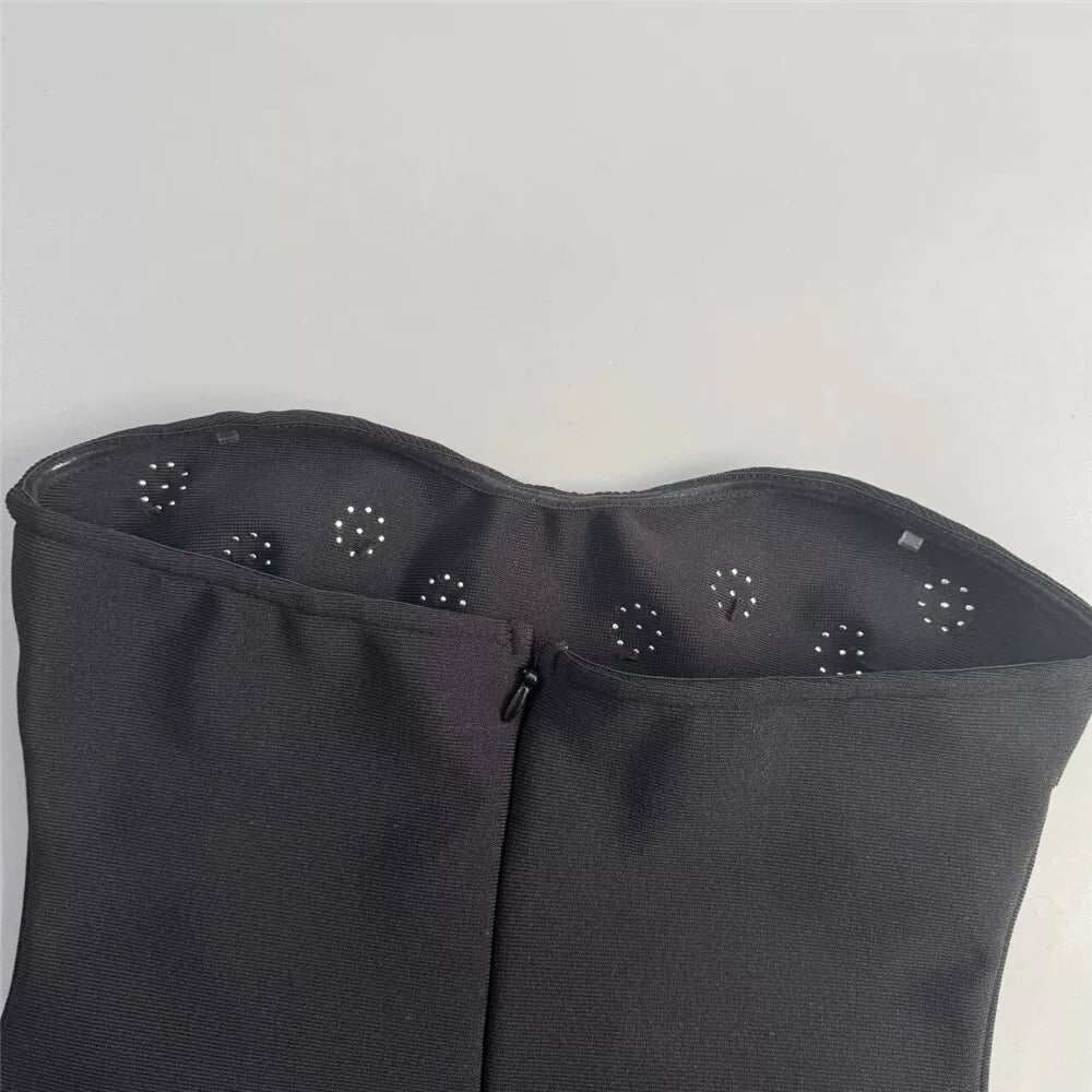 Flowering Girl Women Strapless Pearl Rhinestone Cluster Bodycon Mini Dress