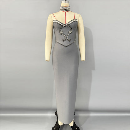 alyssa Gray Crystal Embellished Strapless Gown with Choker
