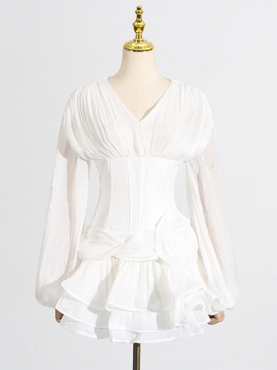 Flowering Girl Women wallis 3d flower ruffle trim mini dress in white