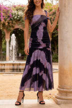 Tie-Dye Off-Shoulder Ruched Midi Dress