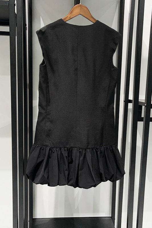 Flowering Girl Women Button Front Bubble Hem Mini Dress In Black