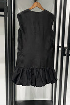 Flowering Girl Women Button Front Bubble Hem Mini Dress In Black