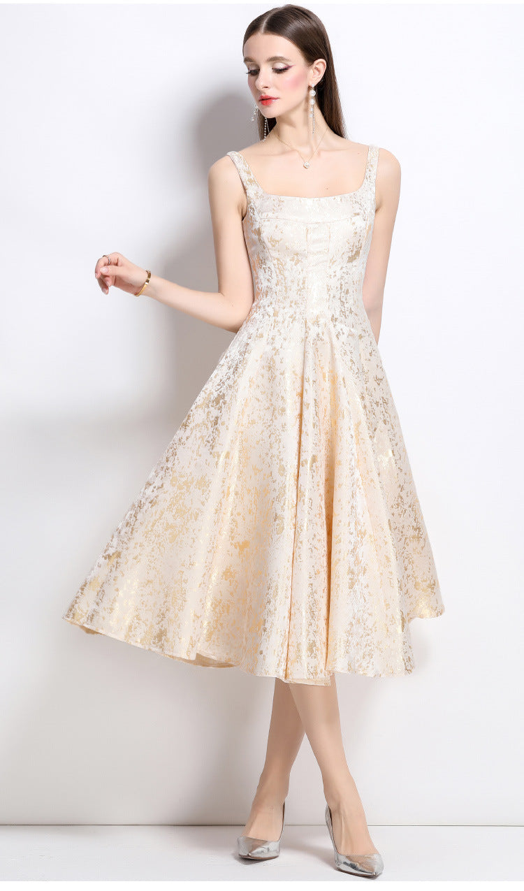 Flowering Girl Women vanessa A-line Jacquard midi dress - apricot