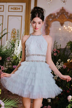 Sleeveless halter layered party Dress