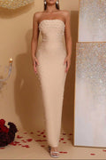 Belen Pearl Beaded Tube Top Maxi Dress In Apricot