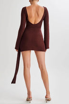 Flowering Girl Women brown long sleeve knitted mini dress