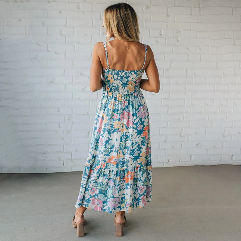 Flowering Girl Women blue Print Slip maxi Dress