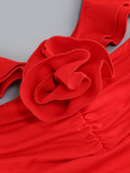 Flowering Girl Women floral ruffle trim halter midi dress in red