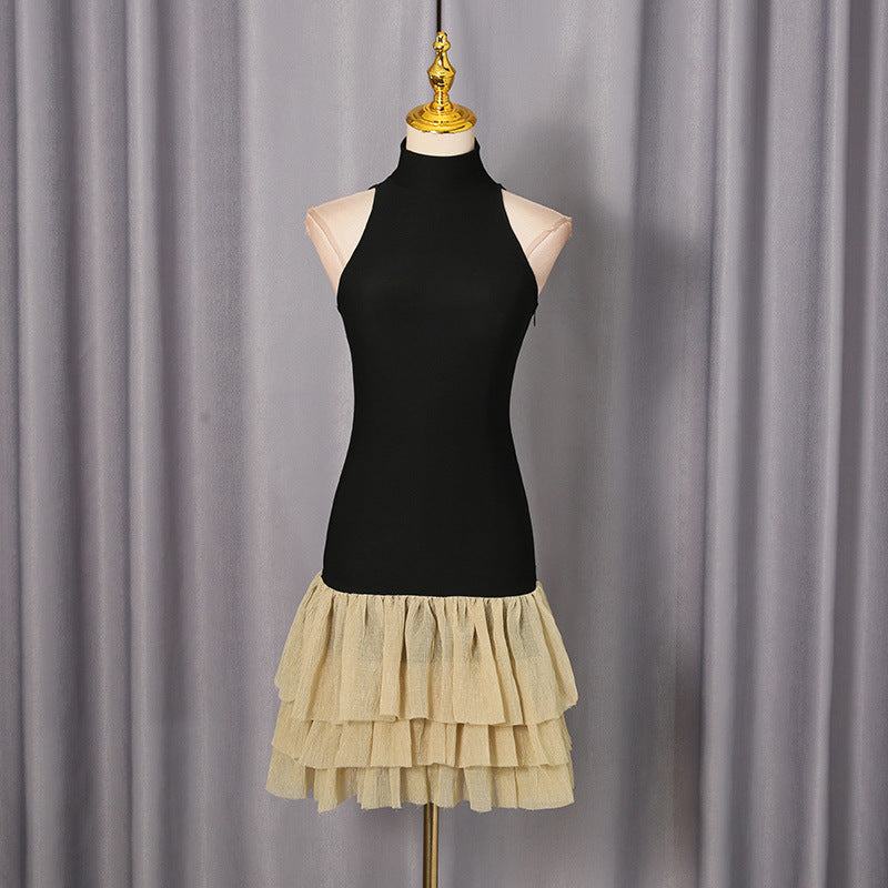 Flowering Girl Women Cynthia Black Ruched Trim Sleeveless Puffy Mini Dress