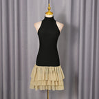 Flowering Girl Women Cynthia Black Ruched Trim Sleeveless Puffy Mini Dress