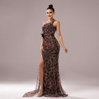 jocelyn High Slit Feather One-shoulder Maxi Dress