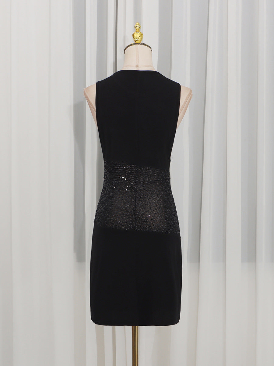 shirley Sleeveless sequin twist bodycon mini dress in black