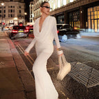 Flowering Girl Women long sleeve draped cowl neck maxi dress in white