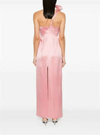 Flowering Girl Women Yvonne One-Shoulder 3d Flower Satin Maxi Dress In Pink