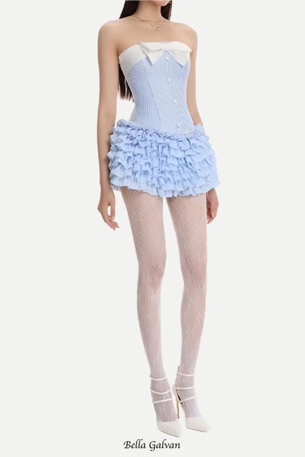 Flowering Girl Women Striped bustier top skirt set in blue