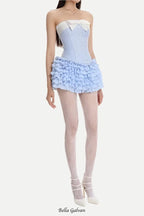 Flowering Girl Women Striped bustier top skirt set in blue