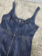 Denim Suspender Square Neck Slim Mini Dress
