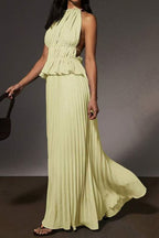Halter Neck Pleated Maxi Dress