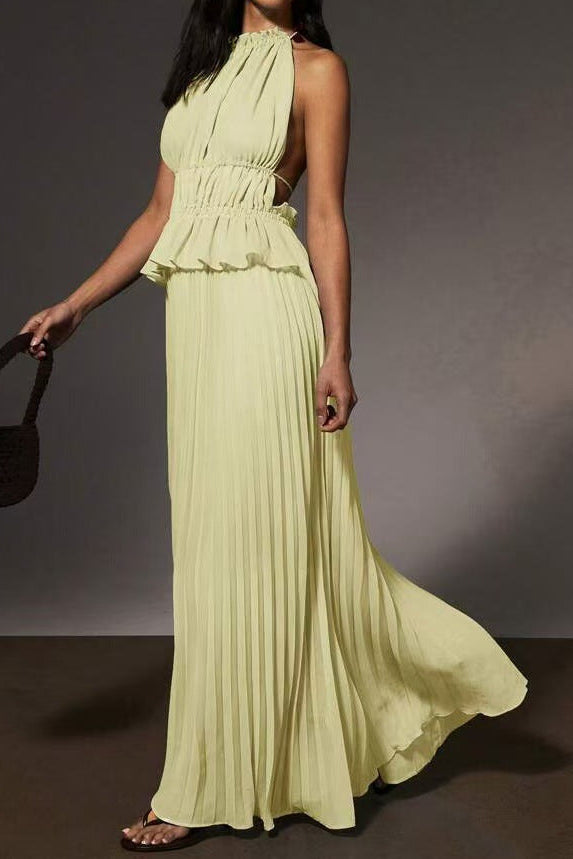Halter Neck Pleated Maxi Dress