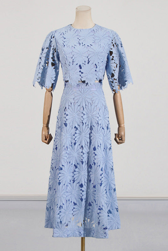 Flowering Girl Women Lace Embroidered Top & Maxi Skirt Two-Piece Set In Blue