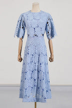 Flowering Girl Women Lace Embroidered Top & Maxi Skirt Two-Piece Set In Blue