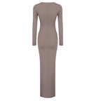 Flowering Girl Women Round neck ribbed knit maxi dress in coffee