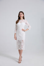bernice rhinestone fishbone lace midi dress in white