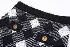 Flowering Girl Women Black White Gingham Tweed Cardigan