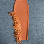 Flowering Girl Women OSTRICH FEATHER BANDAGE DRESS WITH V-NECKLINE IN BROWN