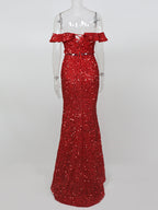 Red Off-Shoulder Sequin Dress