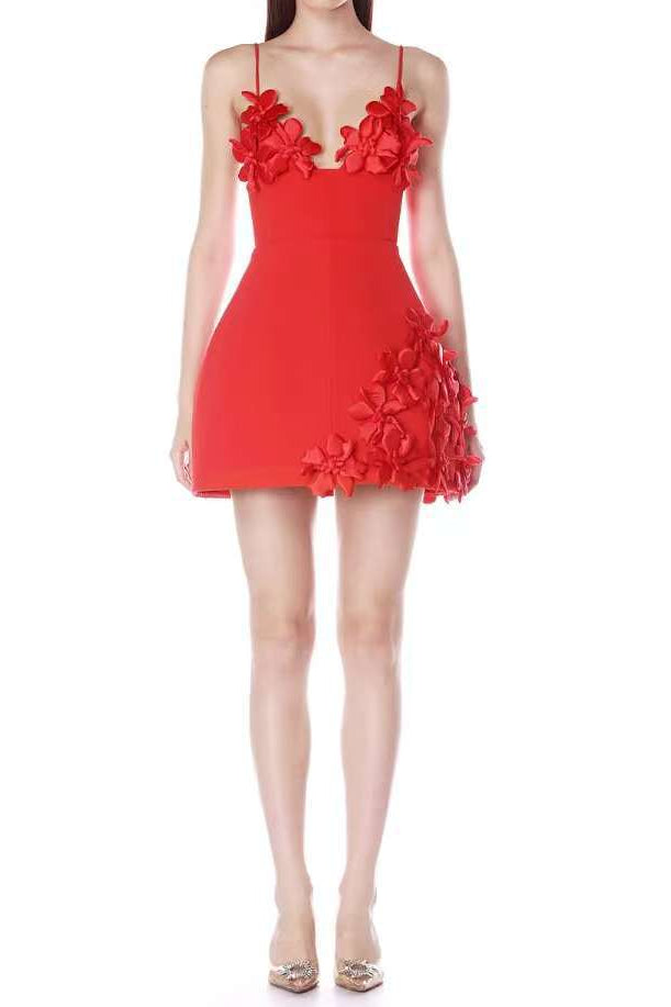 Flowering Girl Women lyuba 3d flower embellished A-line mini dress - red