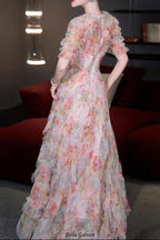 jodie v neck multicolor ruffle trim tulle maxi dress