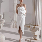 Valery 3d Flower Slit Midi Dress - White