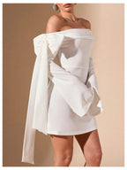 Flowering Girl Women white Off-the-Shoulder Flared Sleeve Mini Dress