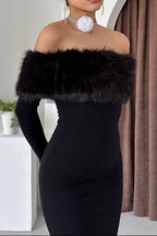 Flowering Girl Women Susie Furry Embellished Bodycon Midi Dress In Black