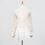 Flowering Girl Women flower ruffle ribbon mini dress in white