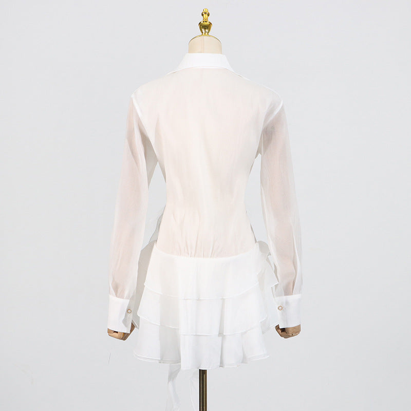 Flowering Girl Women flower ruffle ribbon mini dress in white